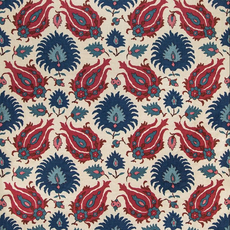 Brunschwig & Fils Fabric BR-700020.5019 Kashmiri Linen Print Navy/Berry